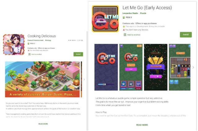 Pages Google Play de certaines des applications Tekya