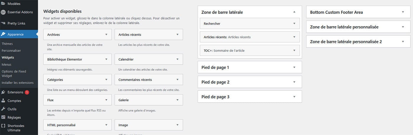 Ajout Modification Widgets WordPress