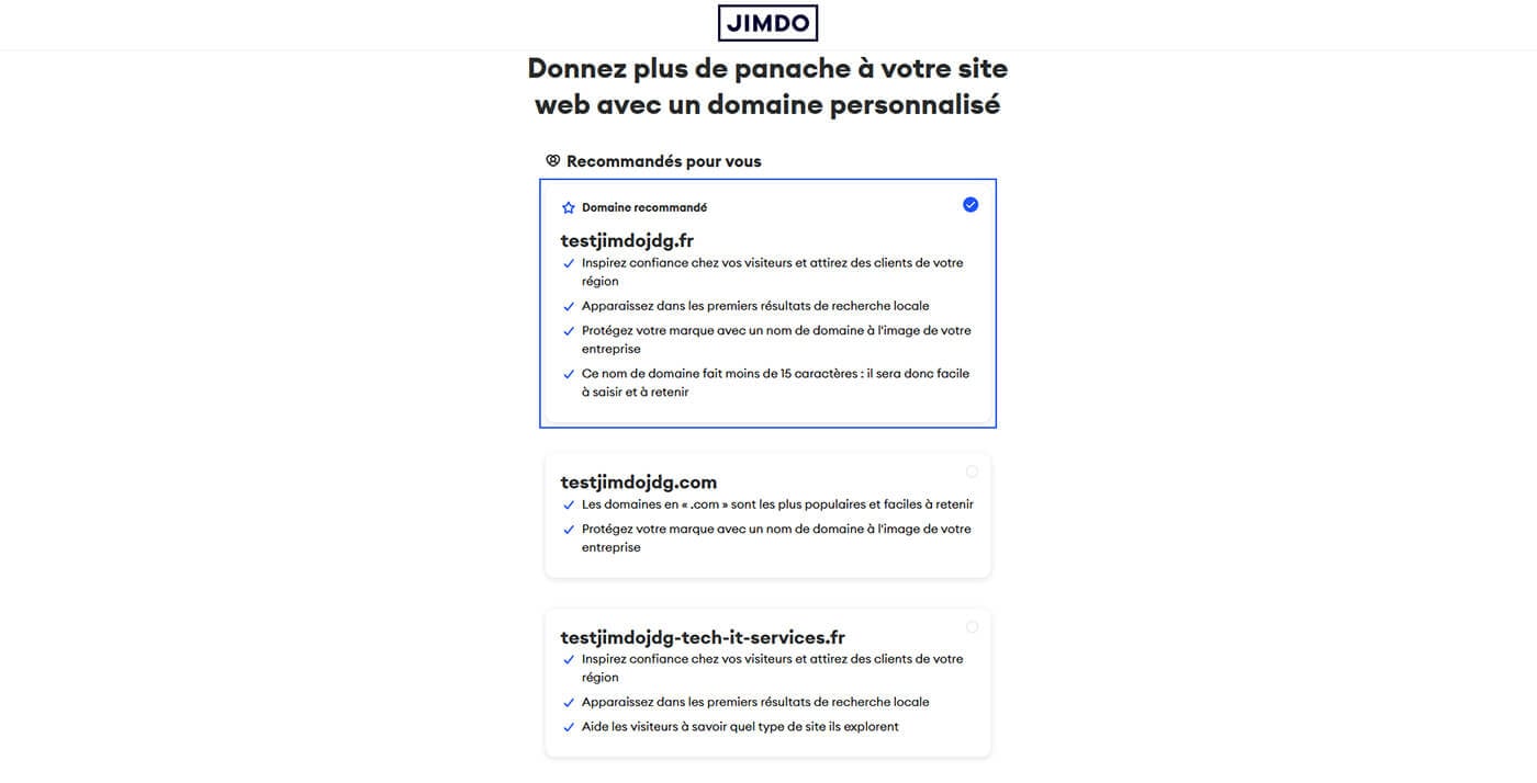 Choix nom de domaine Jimdo