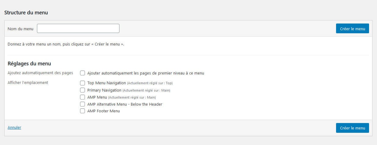 Création menu WordPress