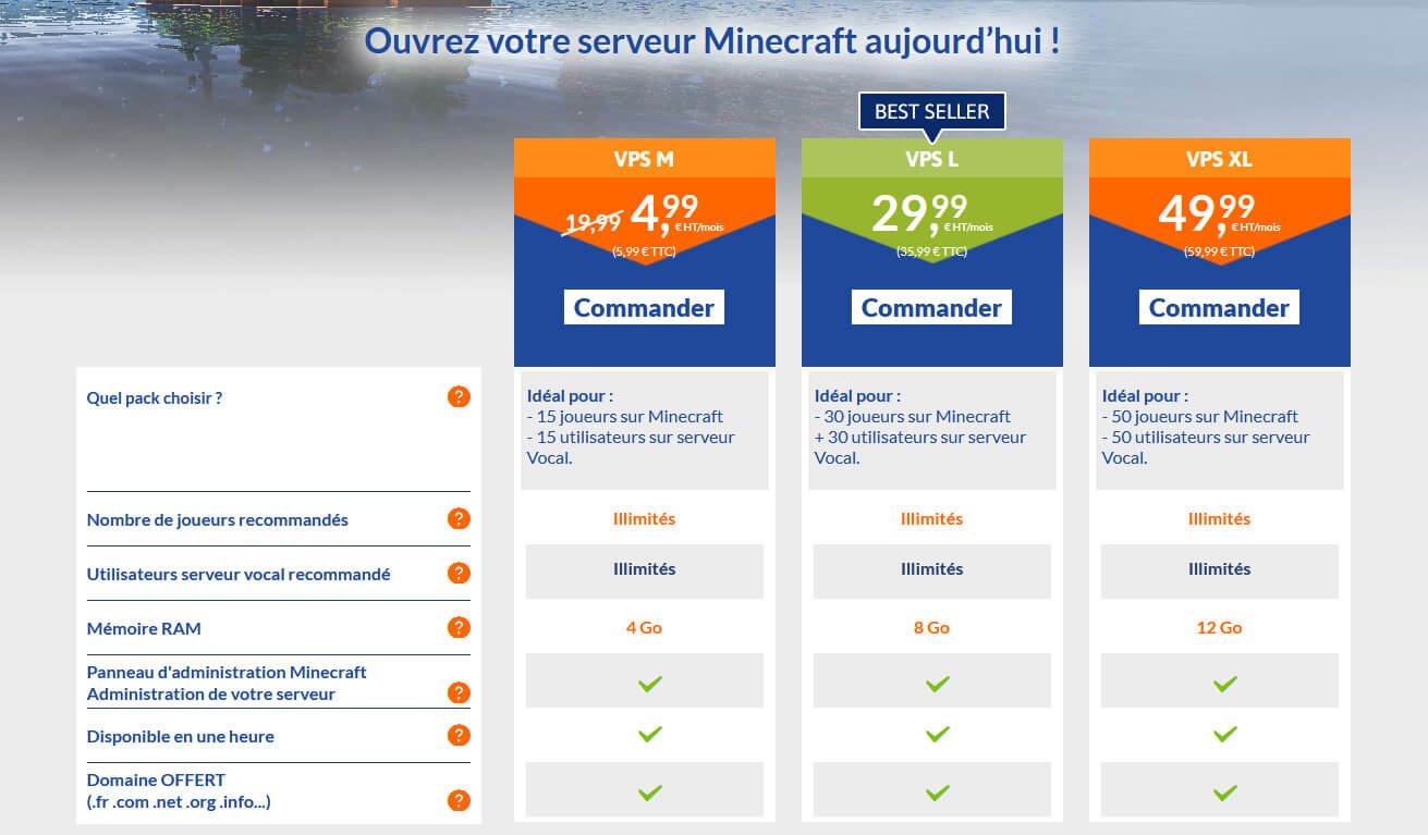 Hébergements serveur Minecraft LWS