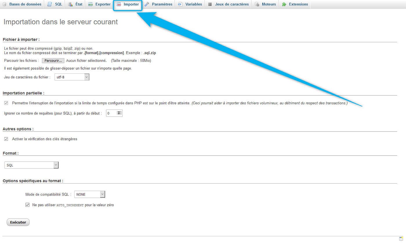 Import base de données phpMyAdmin