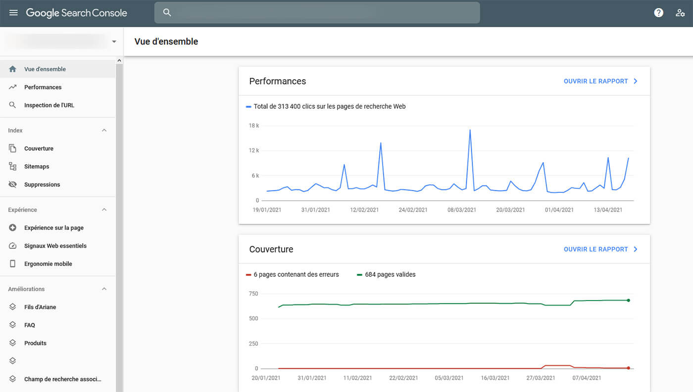 Interface administration Google Search Console