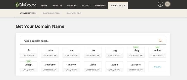 Noms de domaines chez SiteGround