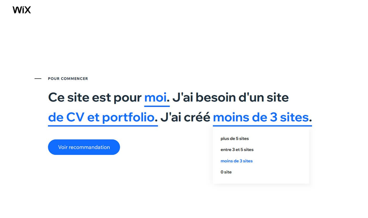 Questionnaire création site Internet Wix