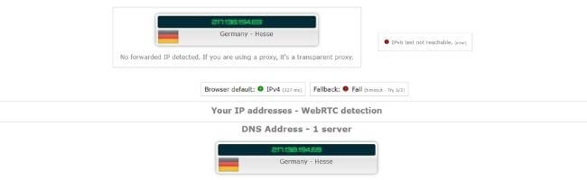 Test d'adresse IP sur un serveur allemand Hide.me