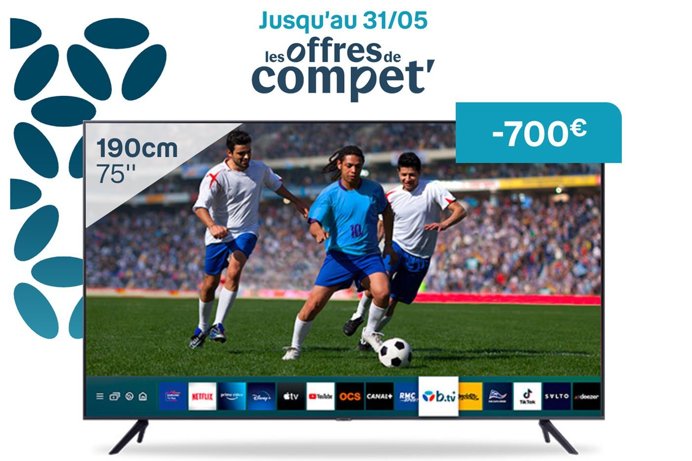 Bouygues Telecom : la Smart TV 4K Samsung 190 cm chute à 499€ au lieu de 1199€