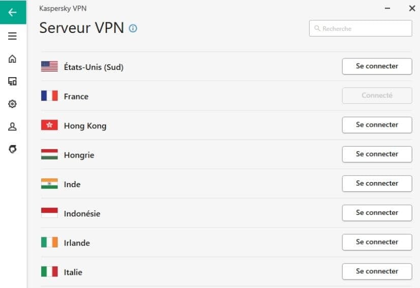 Localisations Kaspersky VPN