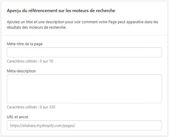 SEO pages Shopify