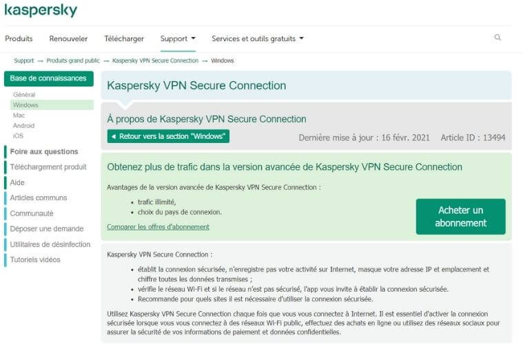 Support Kaspersky VPN