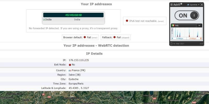 Test d'adresse IP avec Astrill VPN