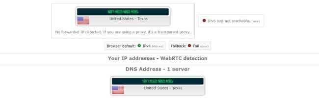 Test d'adresse IP avec Betternet