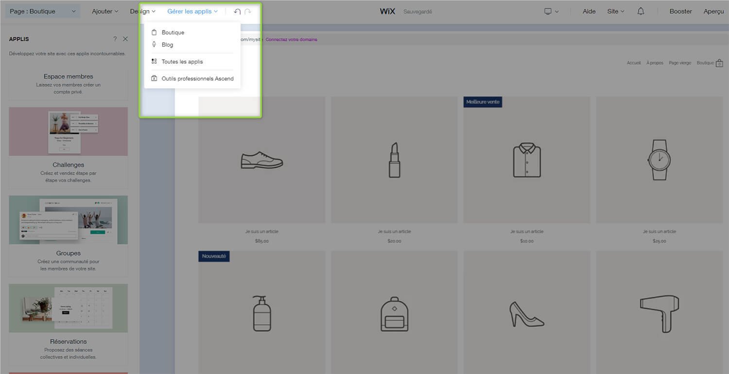 Ajout applications Site Internet Wix