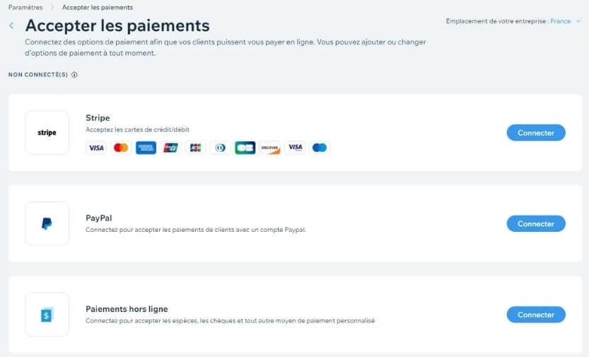 Ajout de moyens de paiement avec Wix