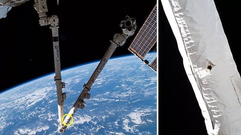 Impact de débris spatial sur l'ISS