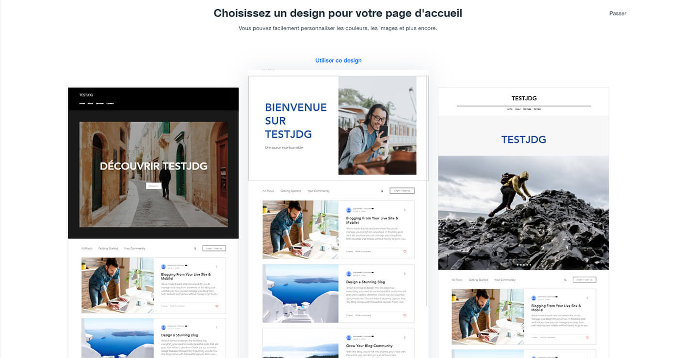 Choix design site Wix