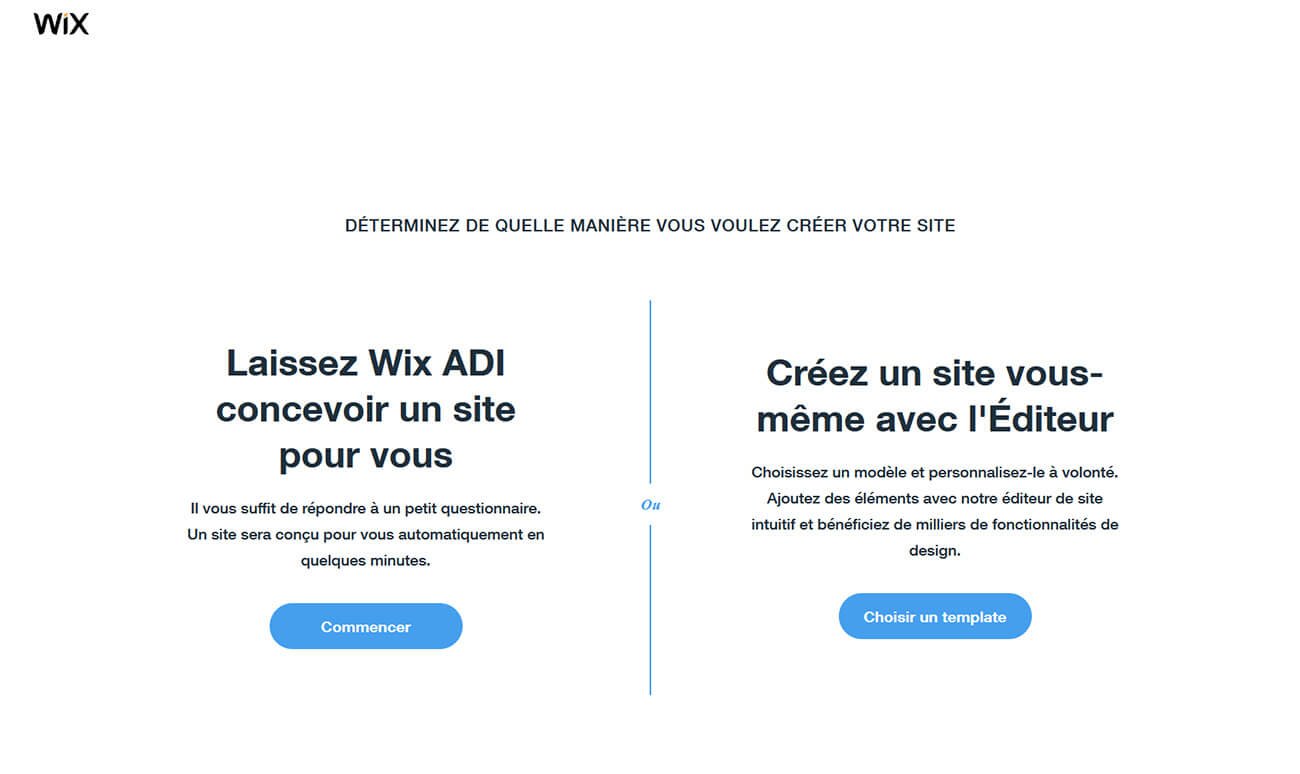 Choix méthode création site Internet Wix