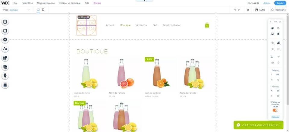 Éditeur boutique en ligne Wix