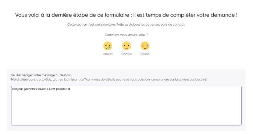 Formulaire de contact du support de SiteW