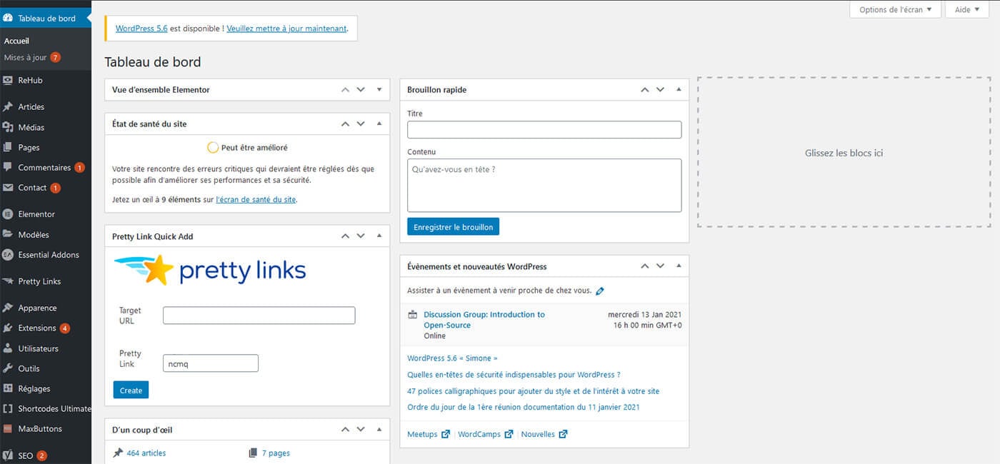 Interface administration de WordPress