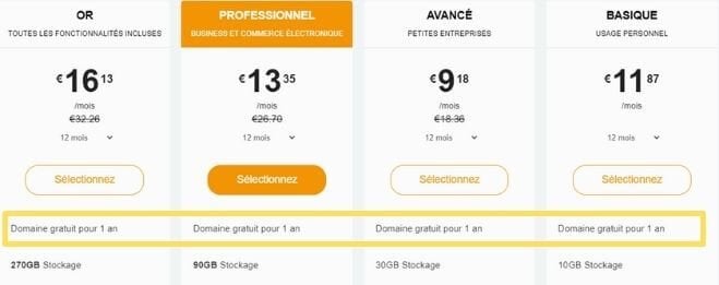 Nom de domaine gratuit pendant un an chez Site123
