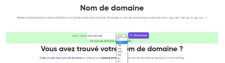 Choix d'un nom de domaine avec SiteW