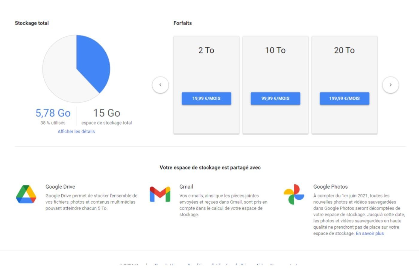 Google drive offres stockage