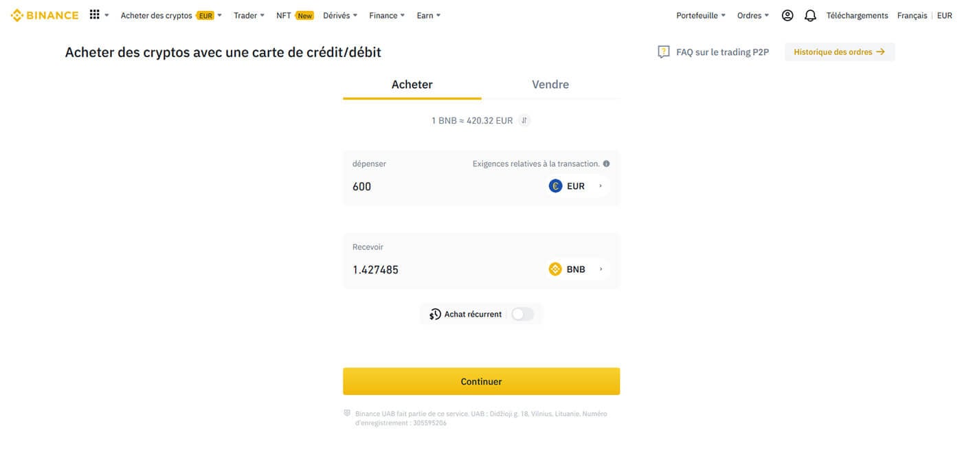 Acheter Binance Coin Binance