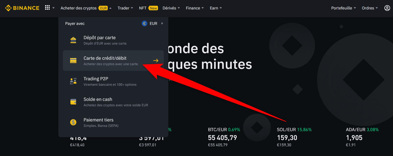 Acheter crypto Binance carte bancaire