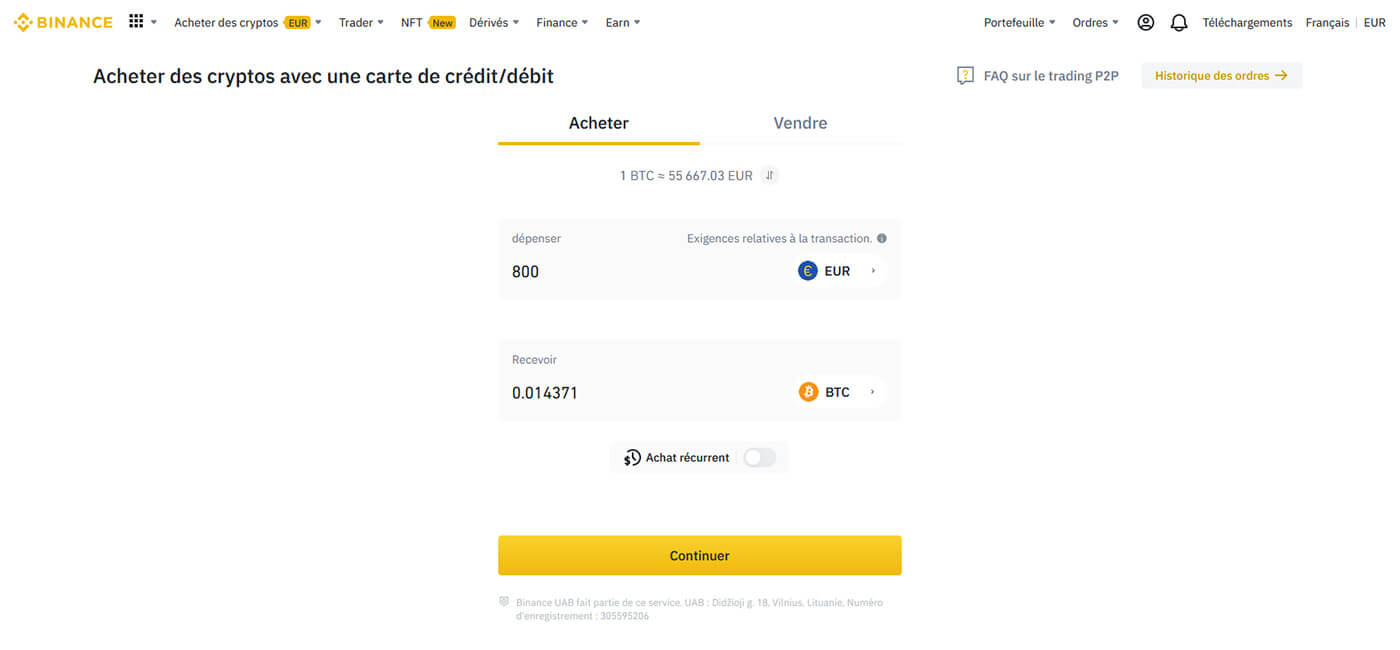 Acheter crypto-monnaie Binance