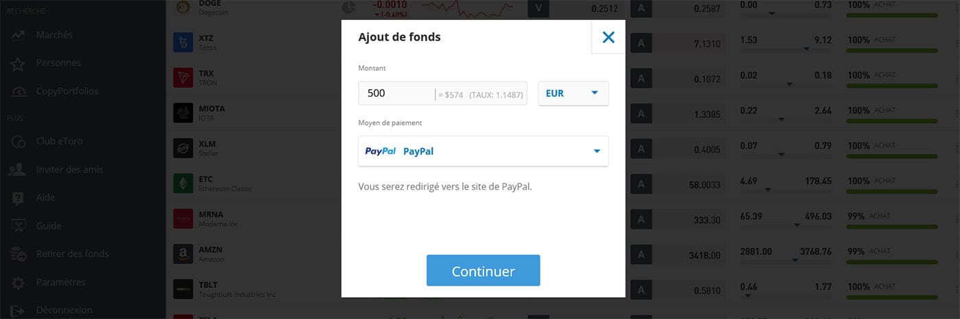 Acheter crypto-monnaie PayPal eToro