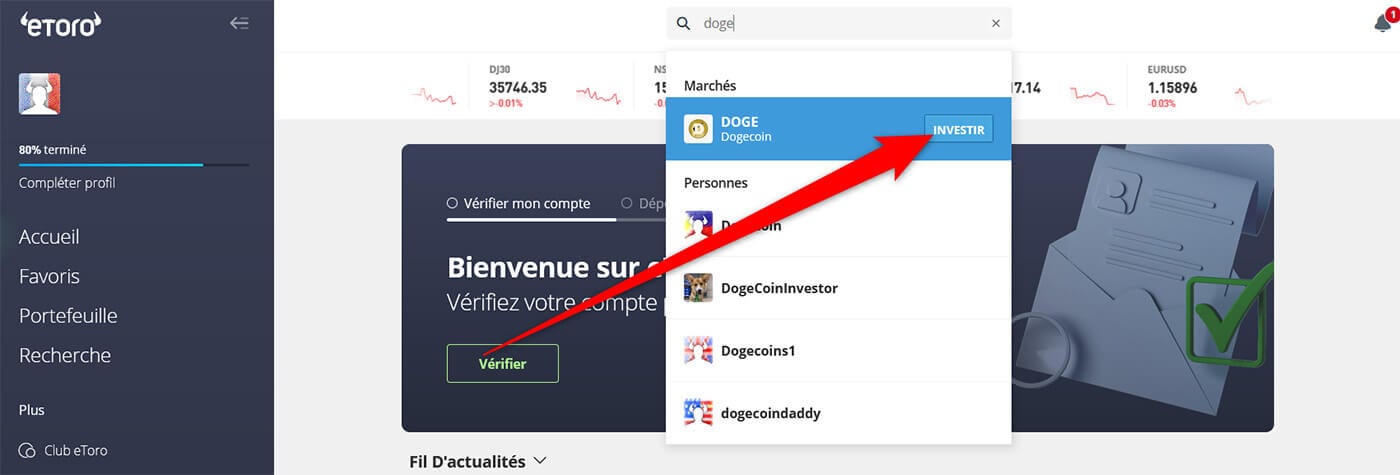 Recherche crypto Dogecoin eToro