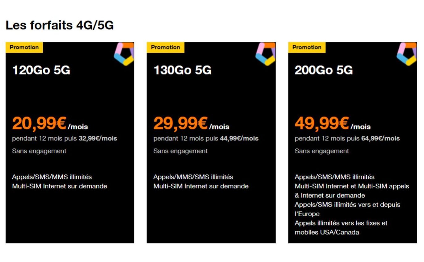 Nouveaux forfaits 5G orange