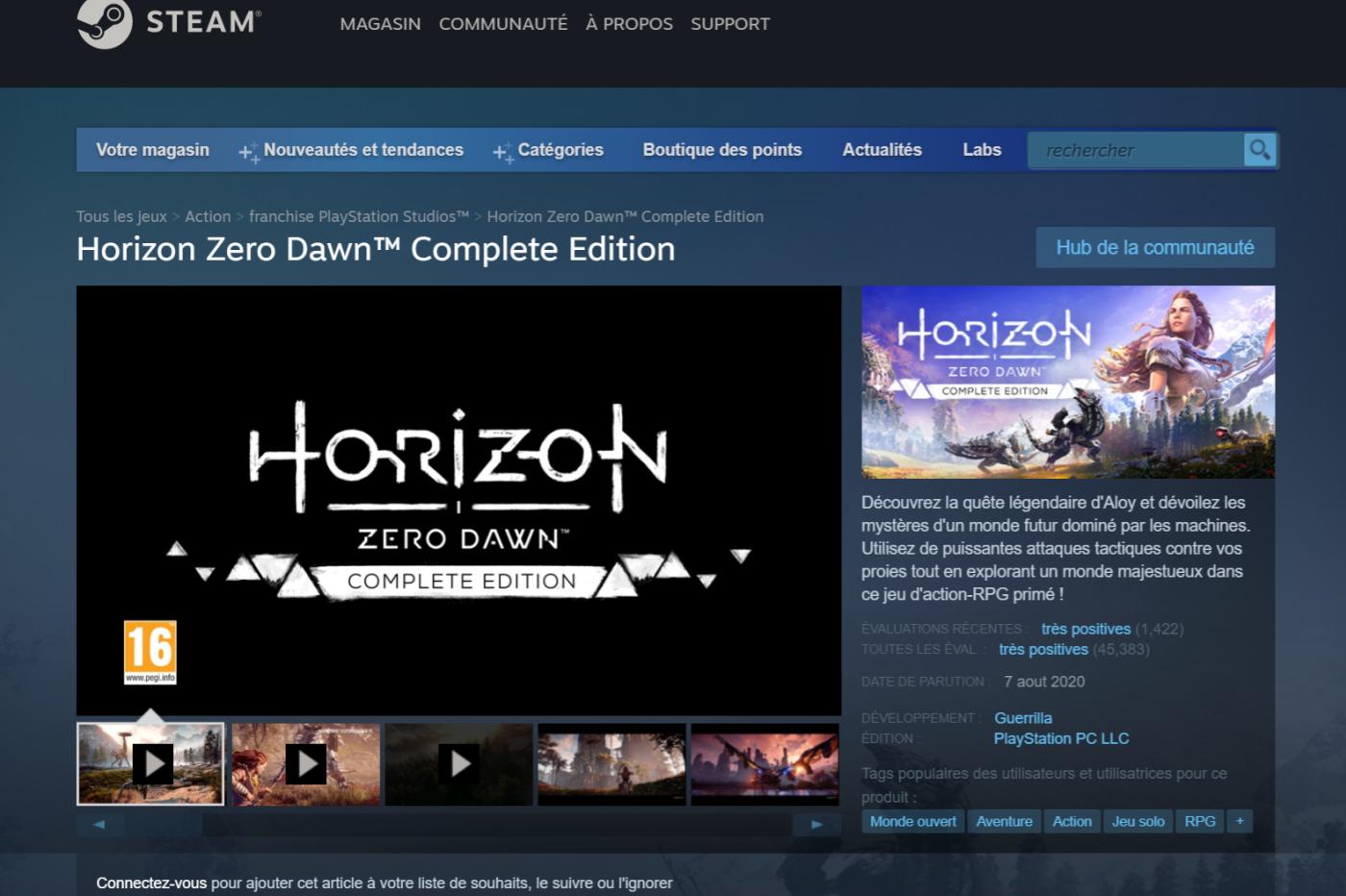 PC Horizon Zero Dawn nouveau label