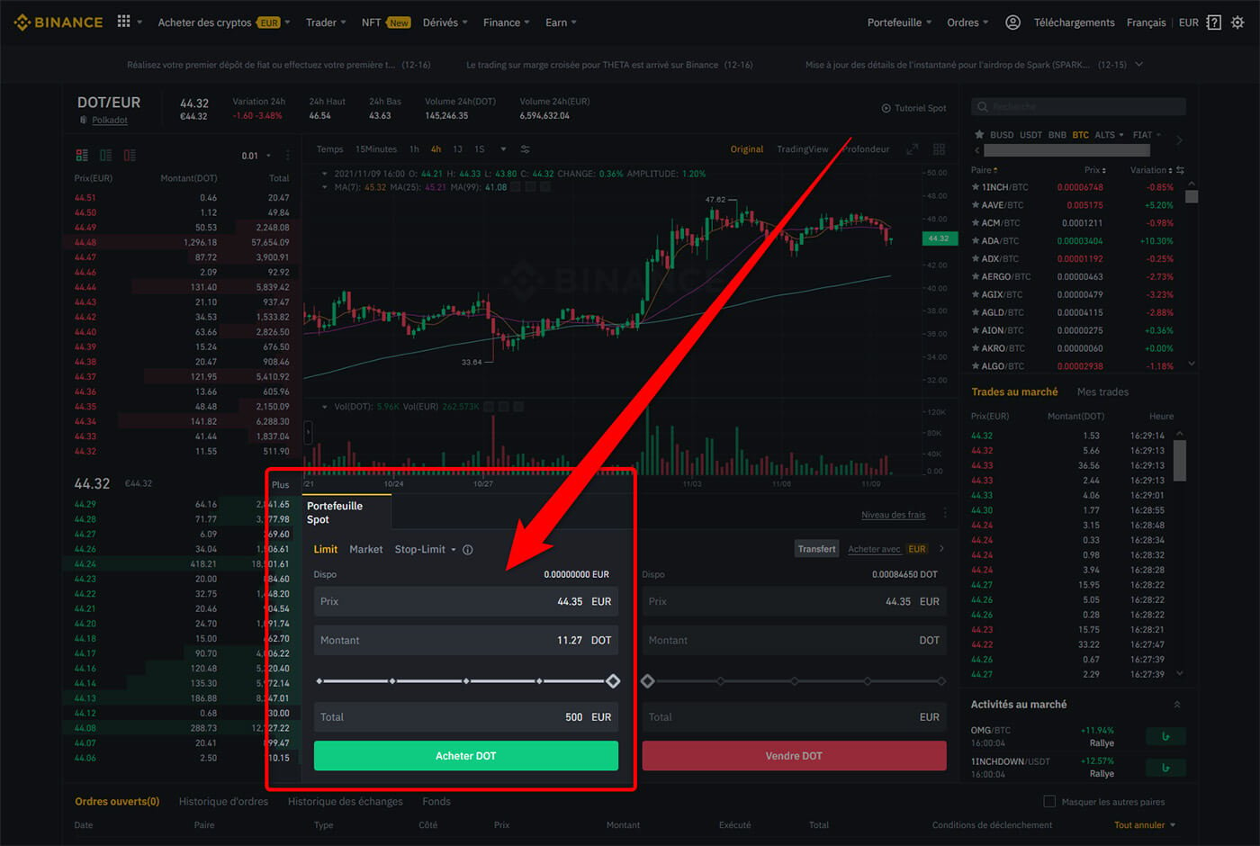 Acheter DOT Binance