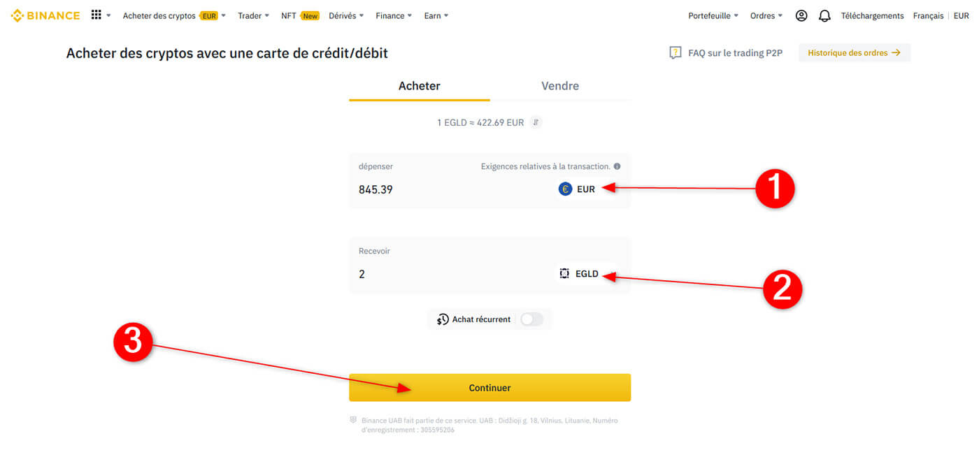 Acheter eGold Elrond Binance Carte Bancaire