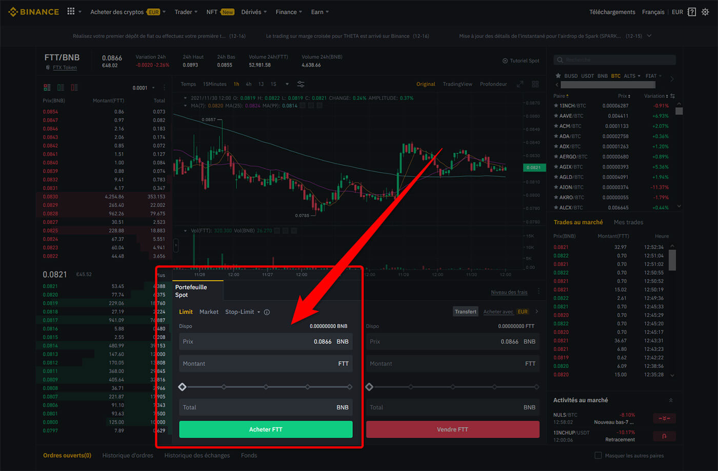 Acheter FTX Token FTT Binance
