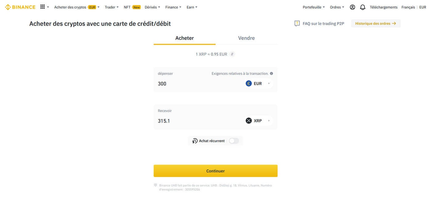 Acheter XRP Binance Carte Bancaire