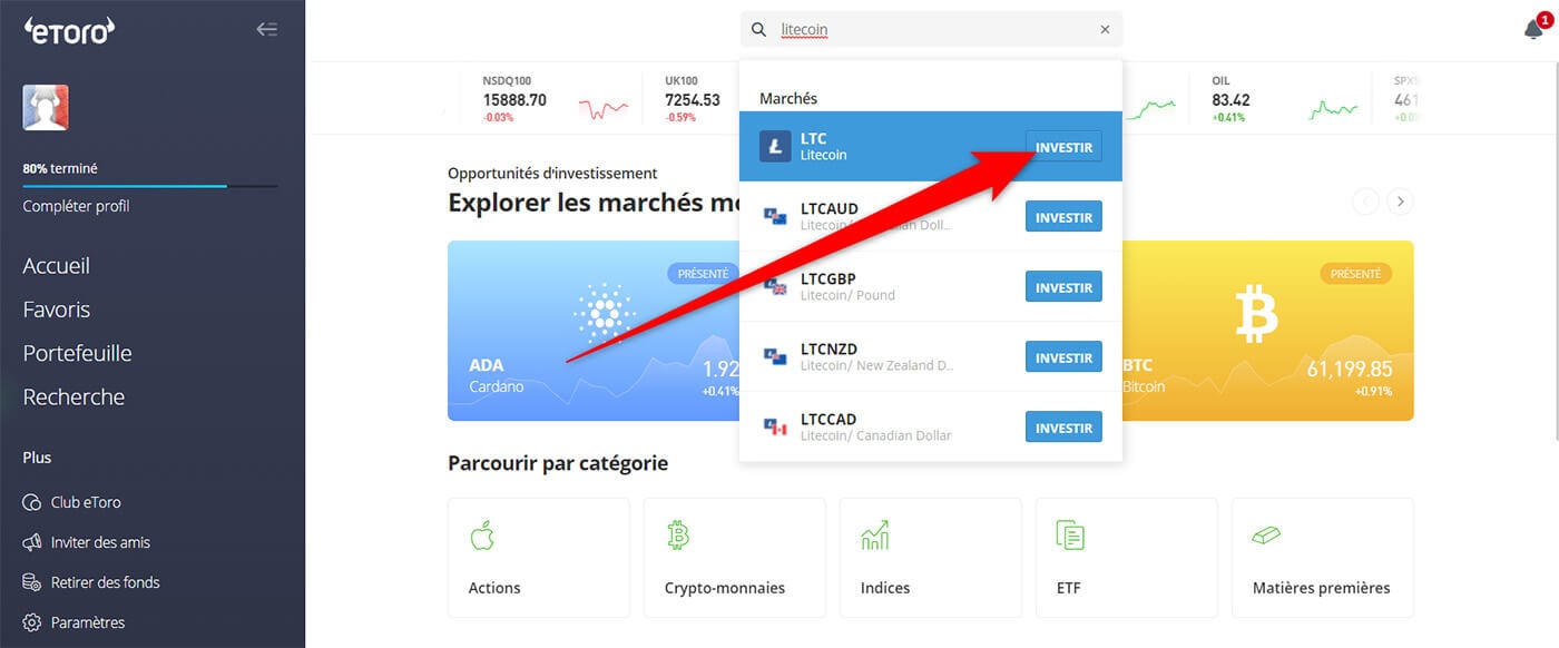 Investir crypto Litecoin eToro