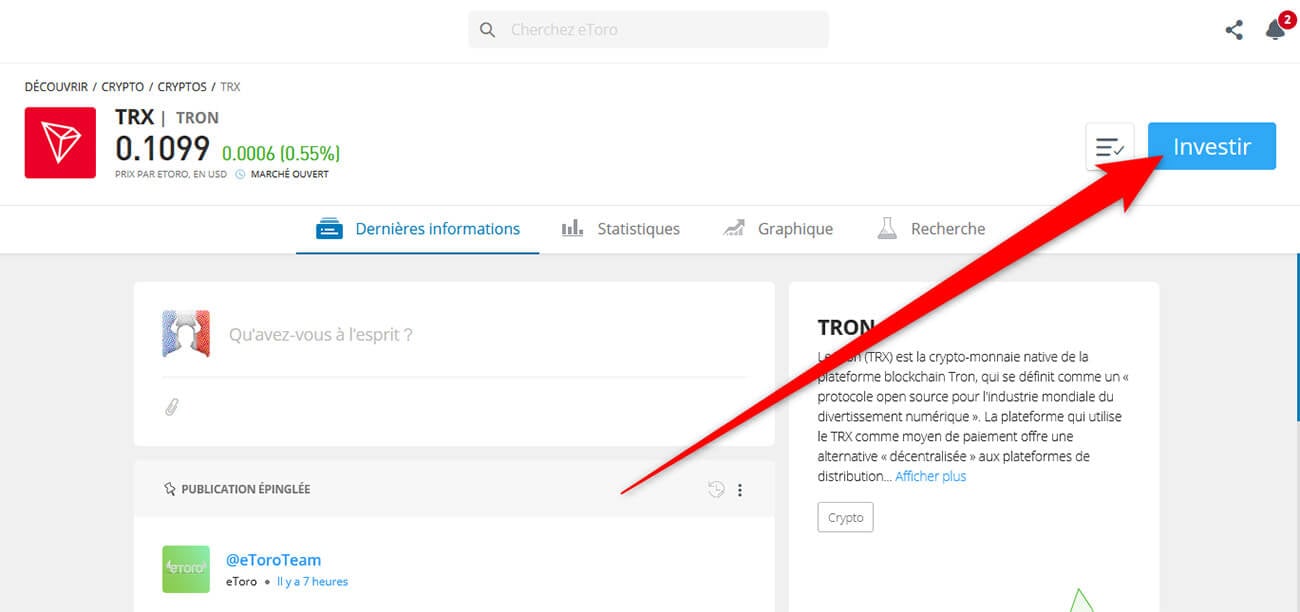 Investir TRX Tron eToro