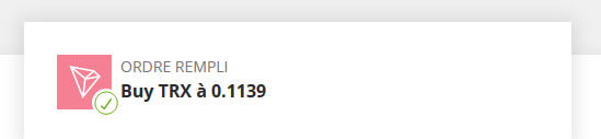 Notification achat TRX Tron eToro