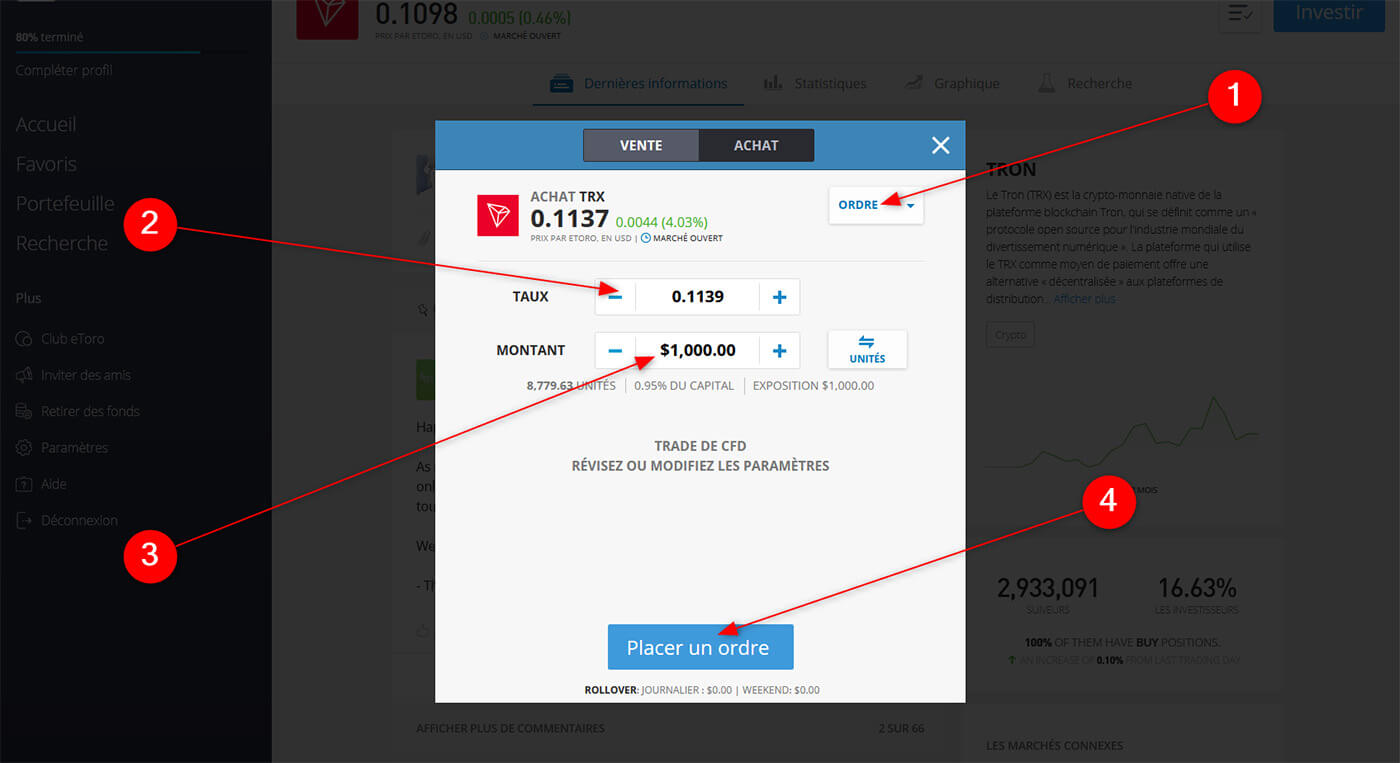 Trader crypto TRX Tron eToro