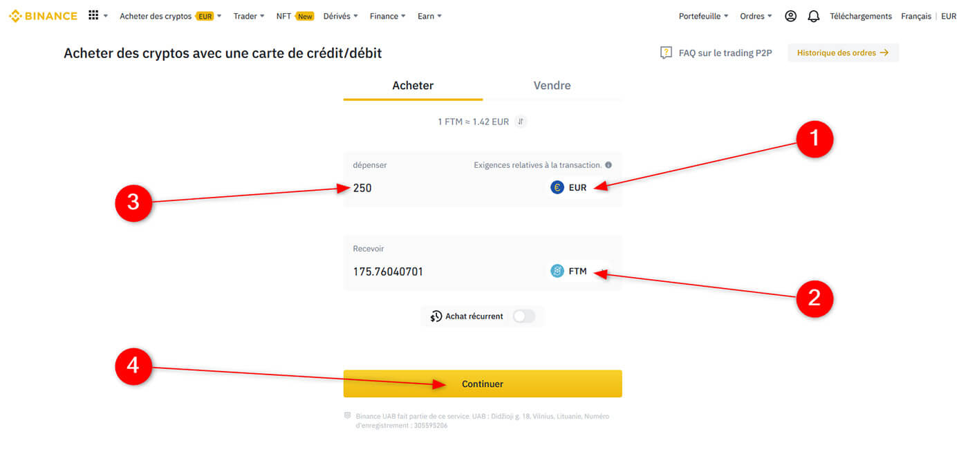 Acheter Fantom FTM Binance Carte Bancaire