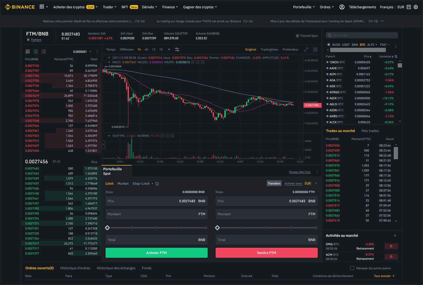 Acheter Fantom FTM Binance