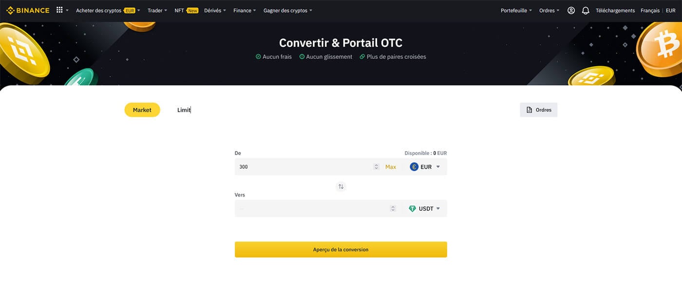 Convertir Euro vers USDT Binance