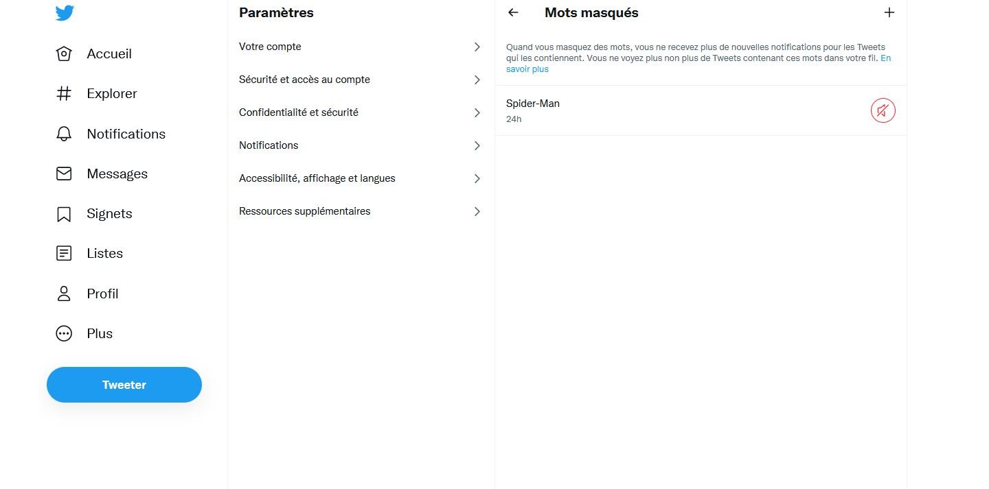 twitter mots masqués Spiderman 