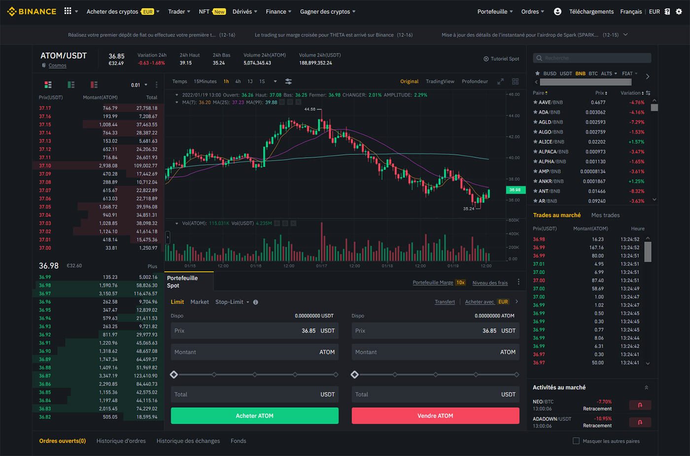 Acheter Cosmos ATOM Binance