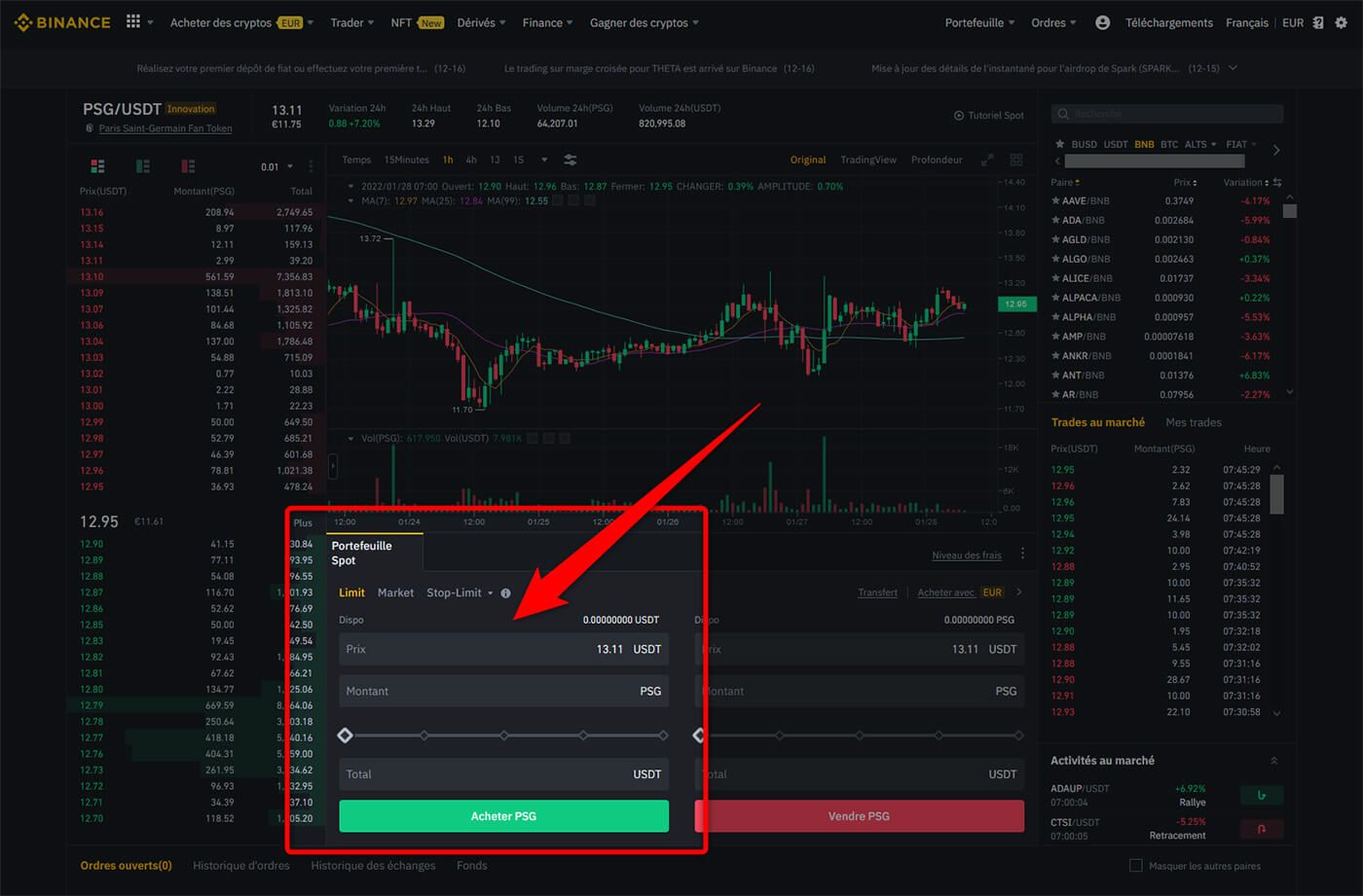 Acheter PSG Fan Token Binance