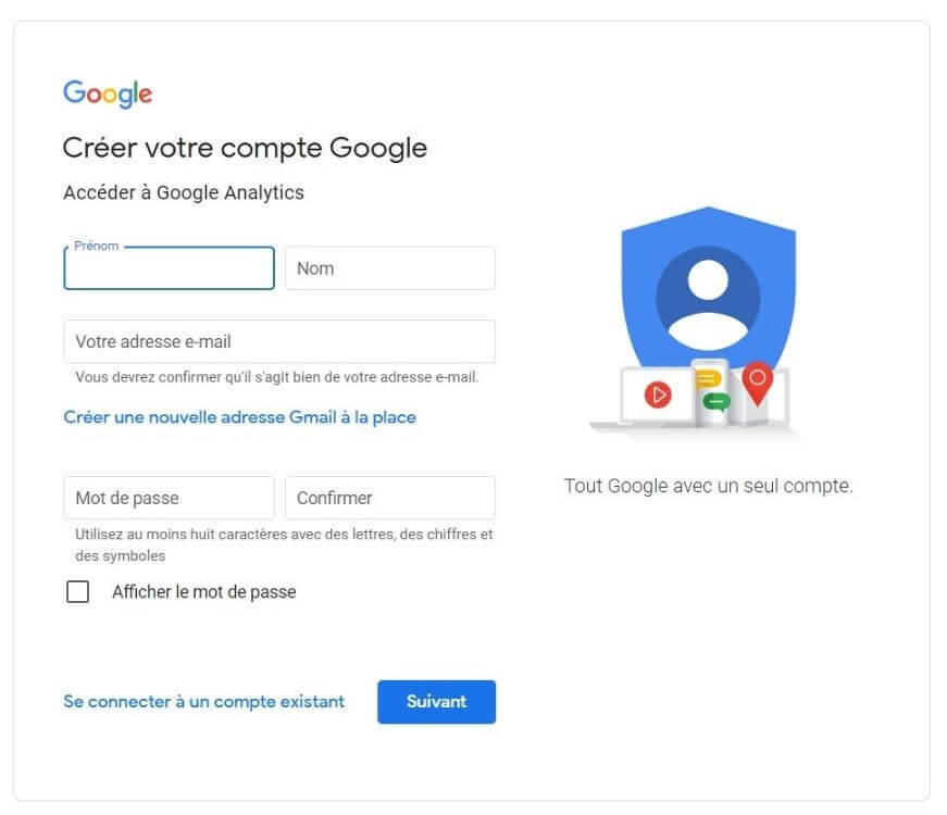 Création de compte Google Analytics