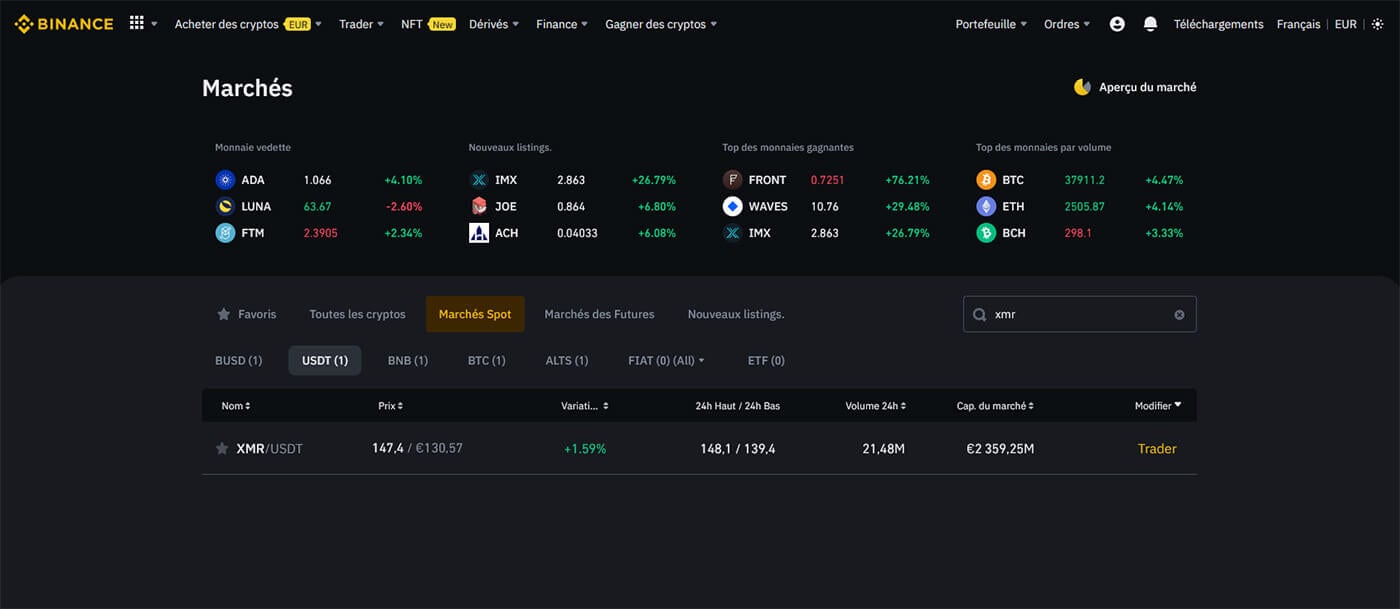 Trader Monero XMR Binance